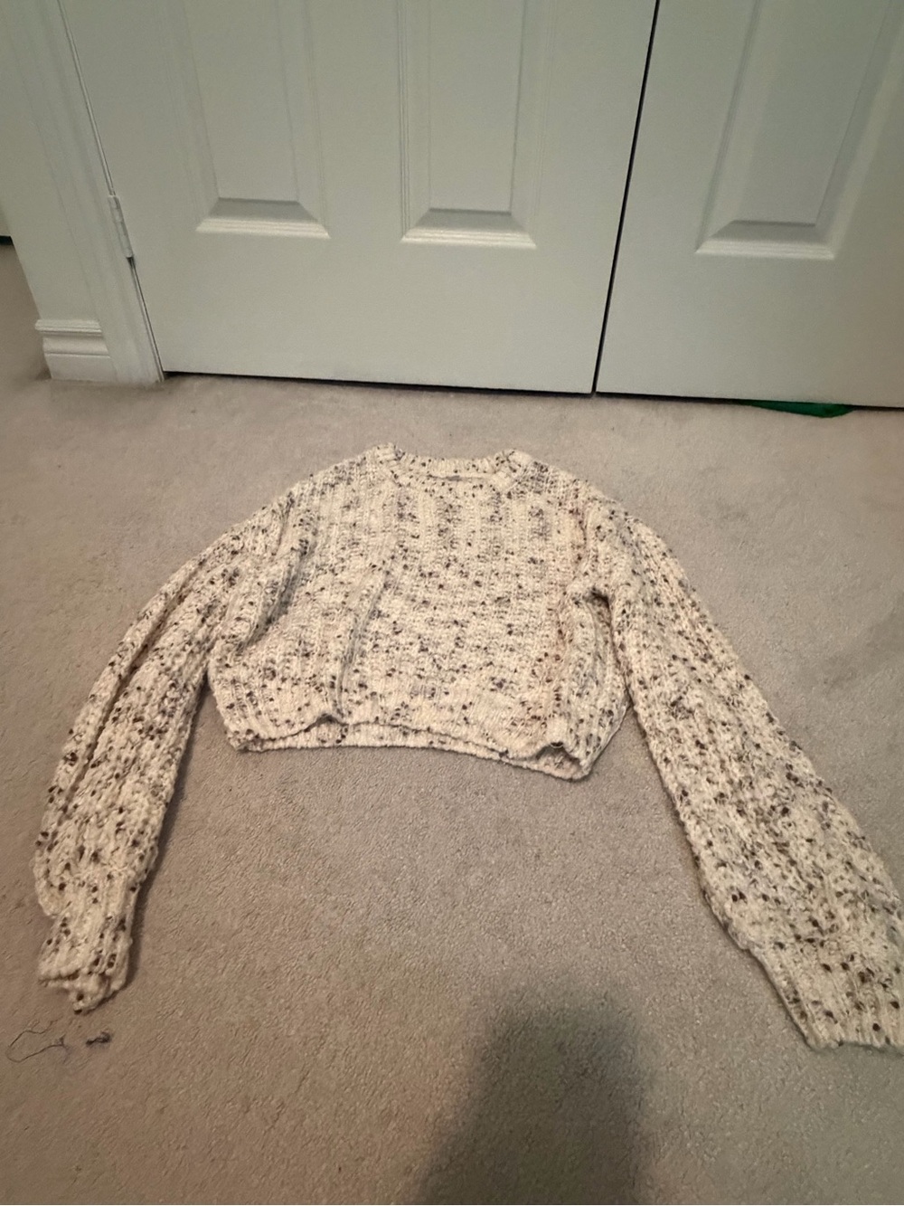 Garage Speckled Cropped Crewneck Sweater - Cream with Brown Flecks
